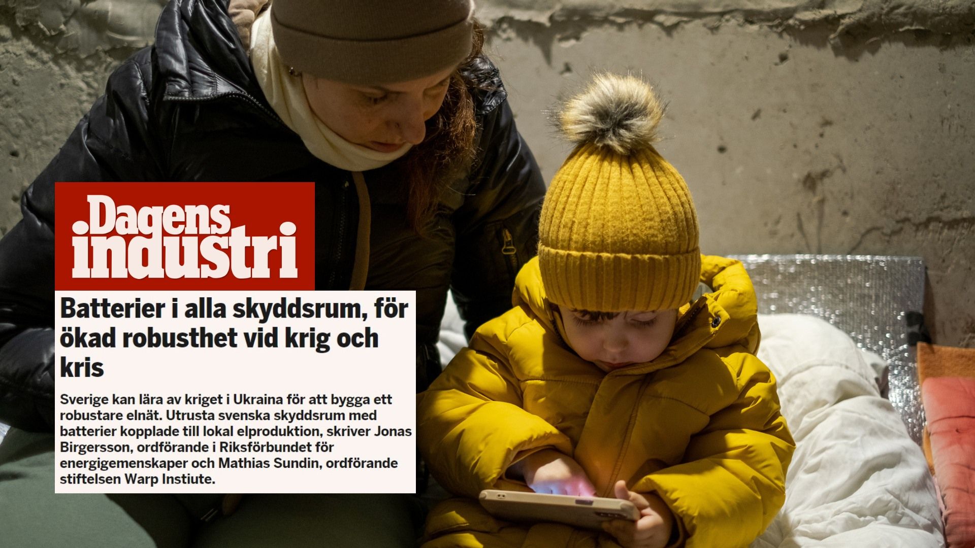 📰 Op-ed in Dagens Industri on batteries in bomb shelters